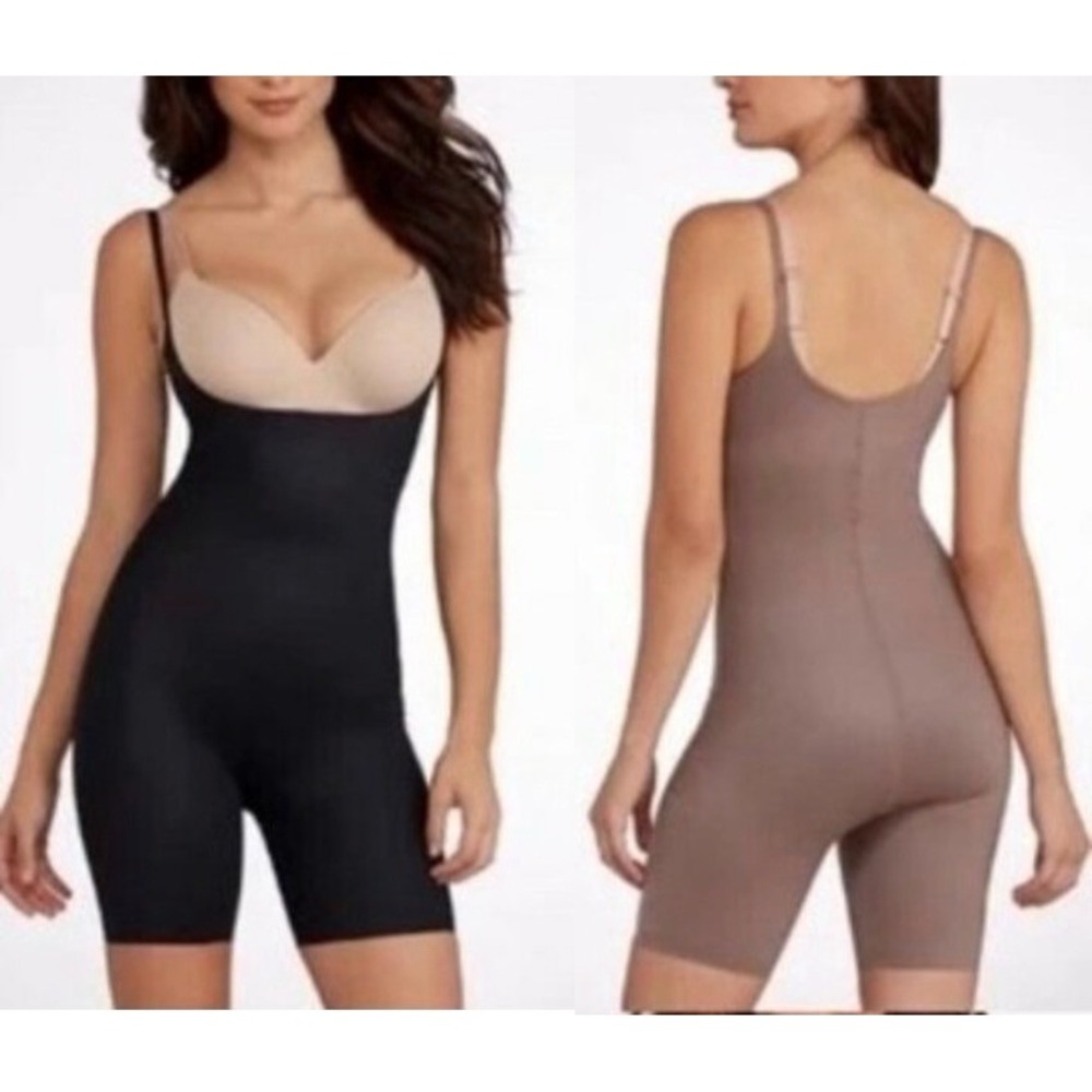 SPANX Size M 10048R Two-Timing Reversible Open-Bust Mid-Thigh Bodysuit Shaper